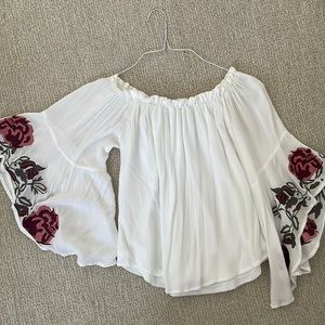 Francesca’s white blouse with floral detailing, size: S